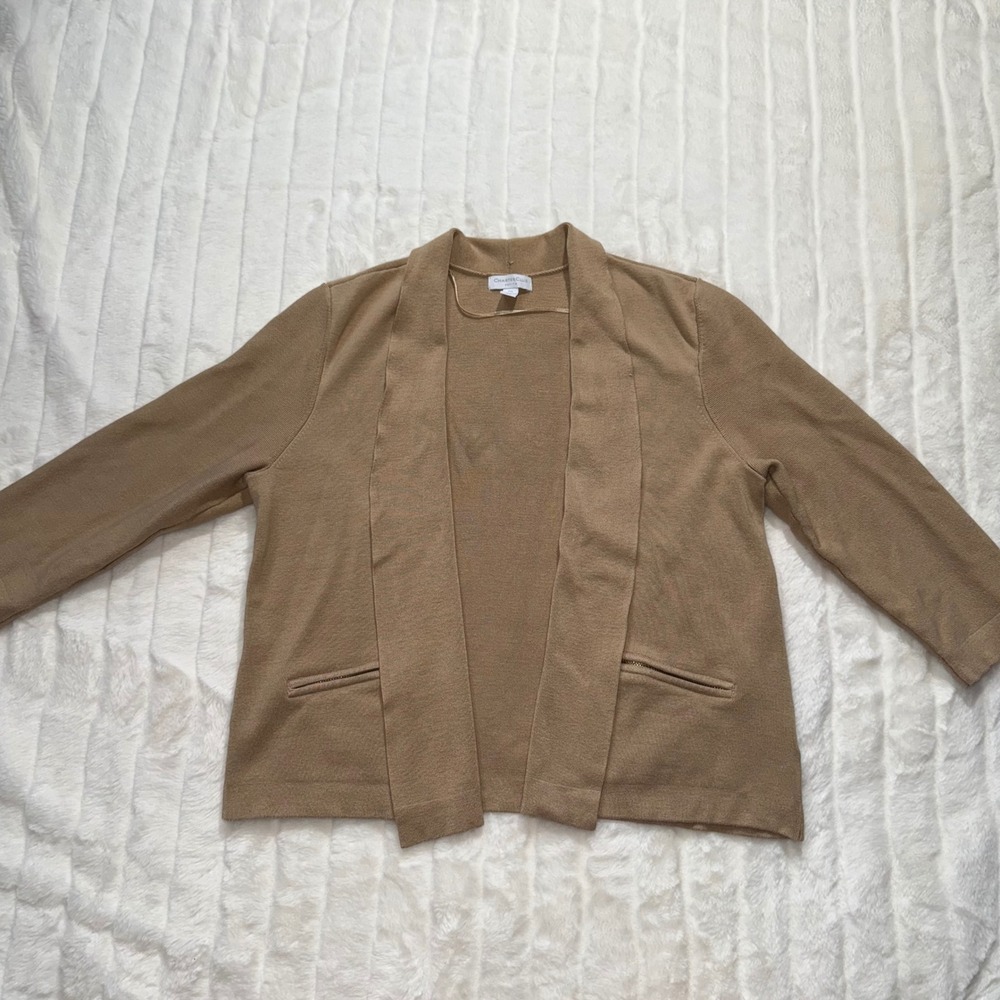 Charter Club Petite Knit Open‎ Front Cardigan Tan P/L Zipper Pockets